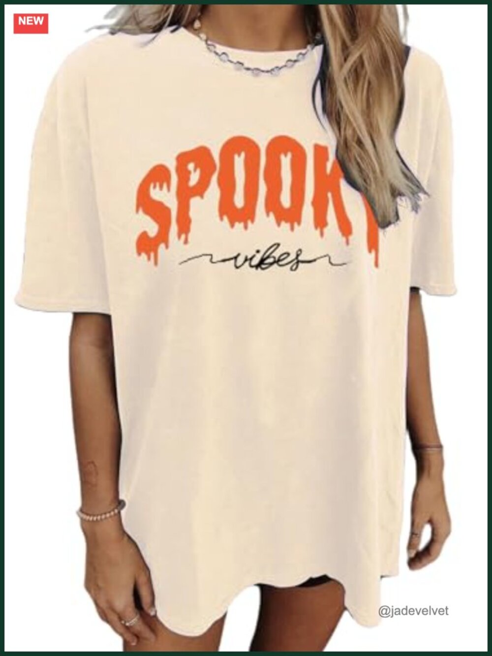 Oversized Halloween T-Shirt Women Spooky Season Skeleton Print Tee